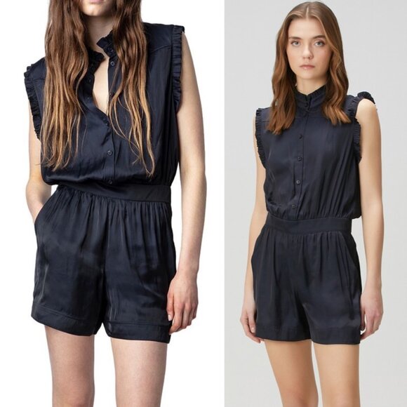 Zadig & Voltaire | Caosys Satin Sleeveless Romper Navy Blue - Picture 1 of 12